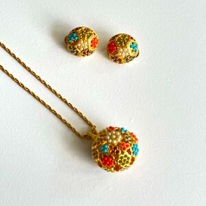 Vintage D'orlan Orb Pendant Set Chain/ Earrings
Byzantine Style Paved Stone